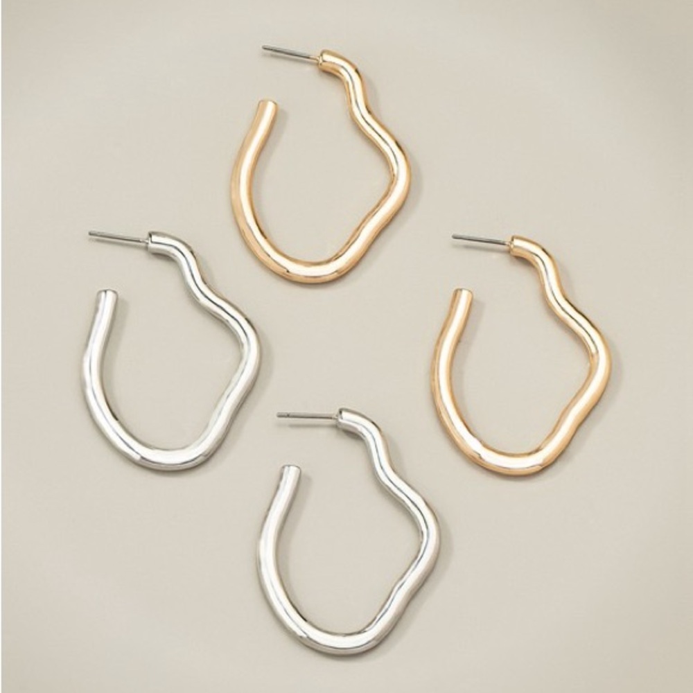 Silver Wavy Hoop Earrings (7114) - Picture 2 of 2